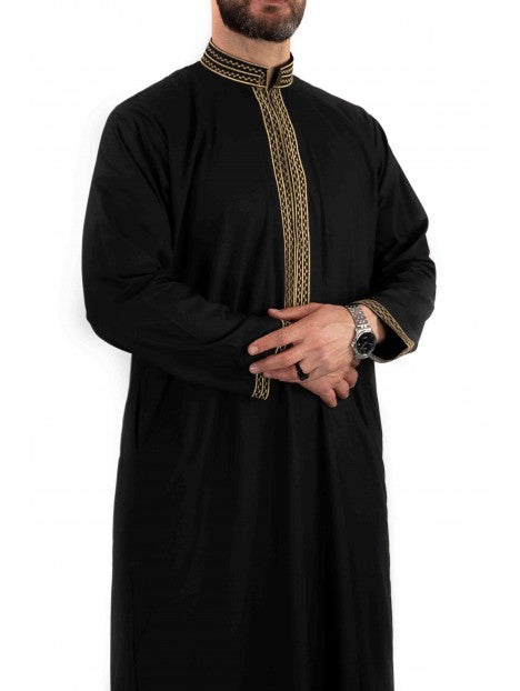 Qamis Sultan Noir / Doré - avec broderie