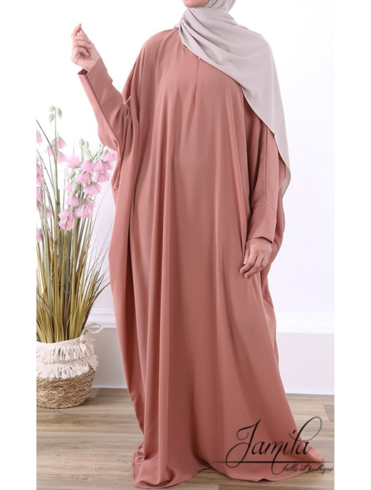 Abaya papillon Taupe rosé 2314- microfibre - Jamila